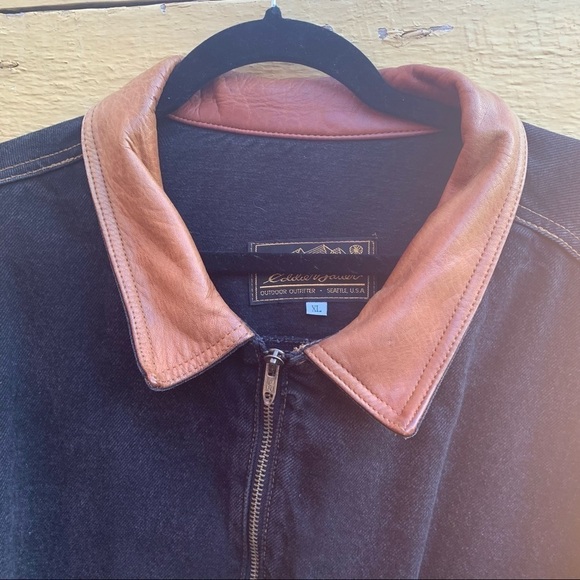 Vintage Eddie Bauer Leather Collar Barn Jacket - Picture 2 of 8